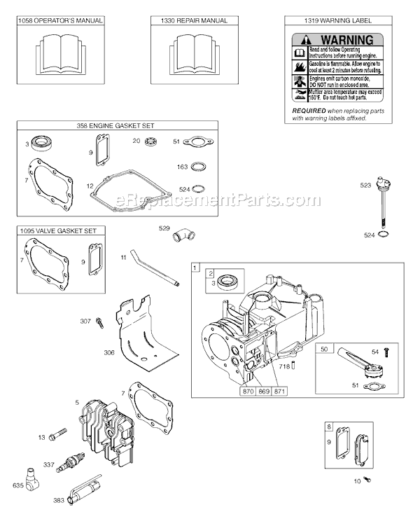 Page A Diagram and Parts List for 9K900SERIES  Briggs and Stratton Engine